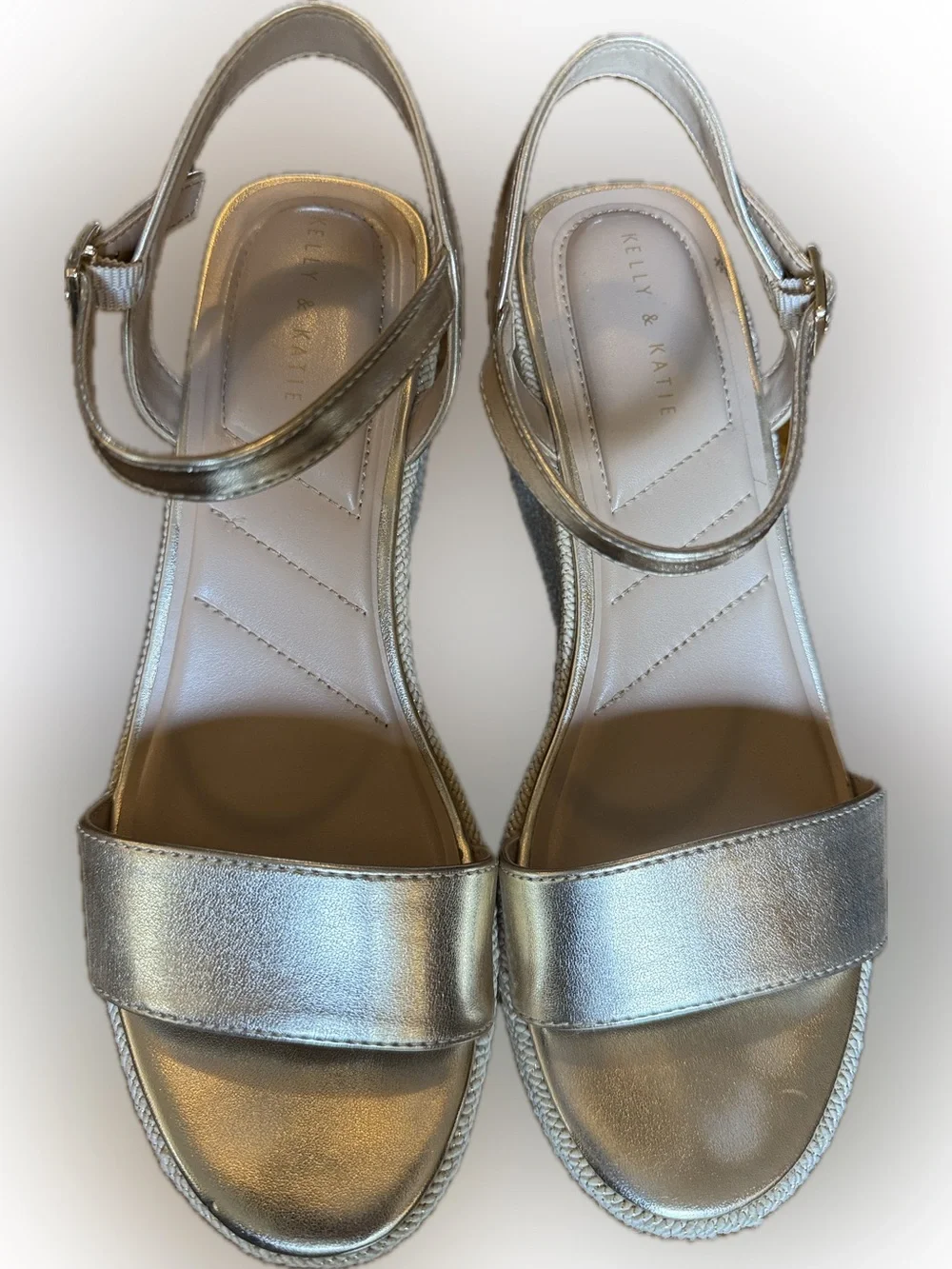 Kelly & Katie Metallic Gold Espadrille Wedge Sandals - Picture 8 of 8